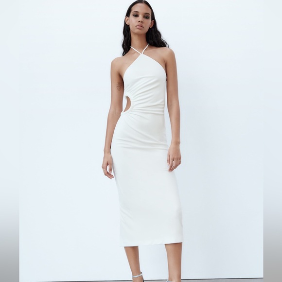 Zara Dress maxi halter cut out white wedding coctail party - Picture 4 of 10